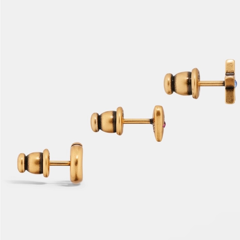 DIOR LUCKY CHARM SET OF STUD Earring Antique Gold-Finish Metal Pink Blue Crystal - Picture 2 of 8